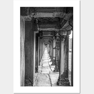 Pillars Along The Gallery, Angkor Wat - BW Posters and Art